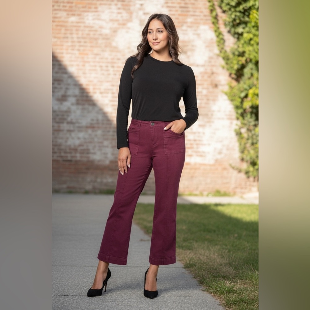 Belle by Kim Gravel Twill Pants Bordeaux Size 6 NWT | Rich Polished Stretch